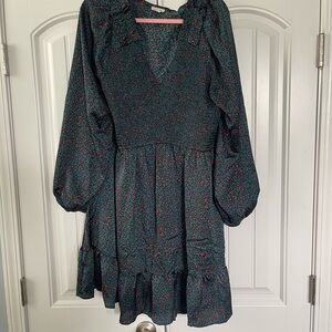 JODIFL Teal and Red Leopard Print Dress